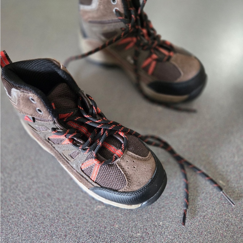 High Sierra Brown and Black Hiking Boots with Orange Stitching